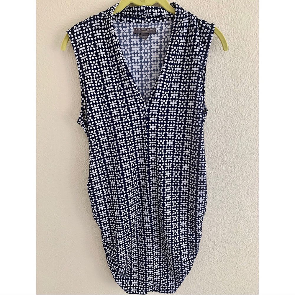 Navy & White Sleeveless Side Ruched Maternity Top